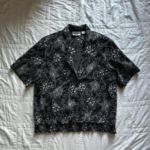 Floral black & white blouse Alfred Dunner 10P polka dot ditsy grandma resort